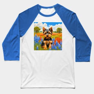 Yorkshire Terrier Puppy in Texas Wildflower Field Baseball T-Shirt
